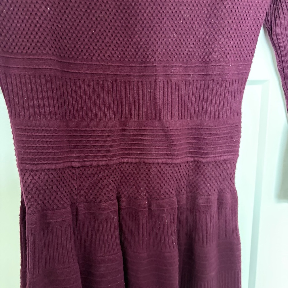 Eliza J Rich Fit and Flare Sweater Dress Burgundy Long Sleeve - XS - Picture 5 of 11